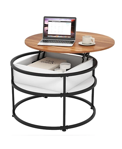 Slickblue Coffee Table Round Lift Top with Hidden Storage and Side Shelves