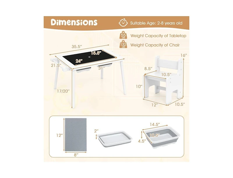Slickblue Table and Chair Set for Kids 2-8 Year Old, Sensory Playset with Foldable Bins