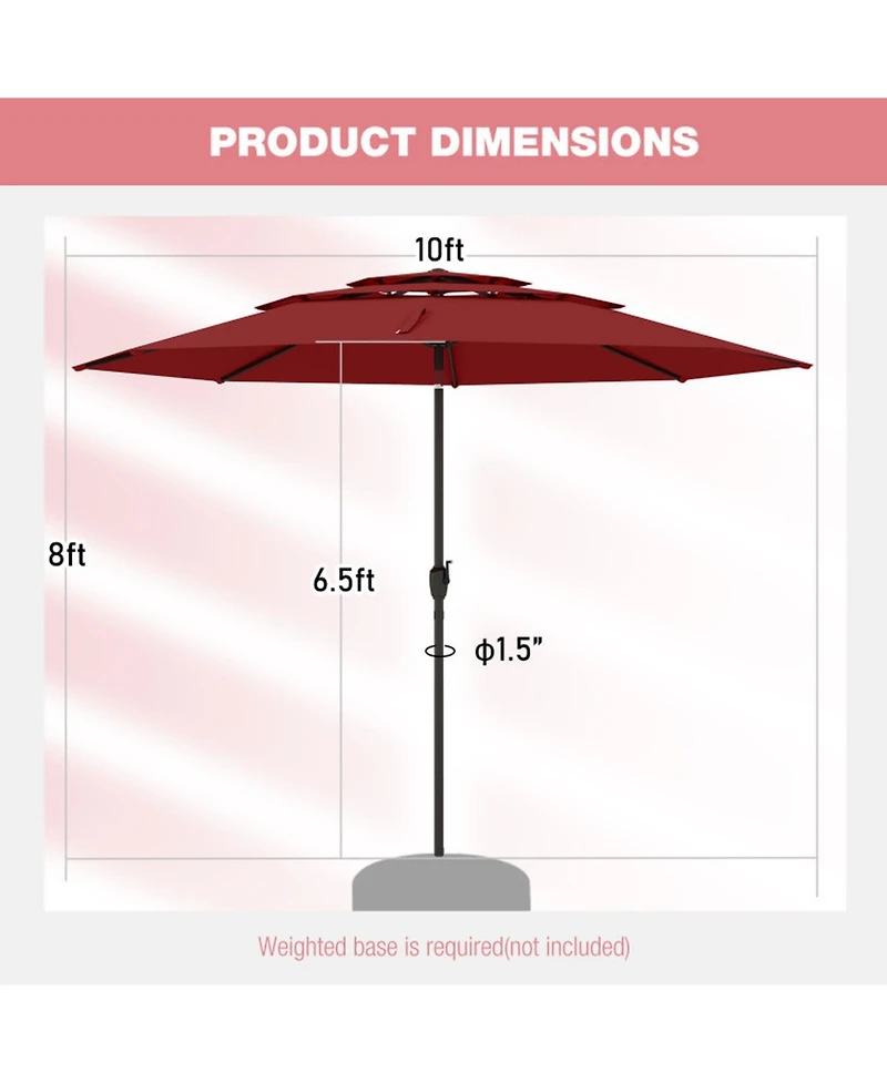 Gouun 10 ft Three-Tier Vented Patio Umbrella with Push-Button Tilt and Crank Handle