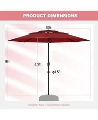Gouun 10 ft Three-Tier Vented Patio Umbrella with Push-Button Tilt and Crank Handle