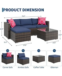 gaomon 5-Piece All-Weather Wicker Patio Sectional Sofa Set with Ottoman and Glass Table