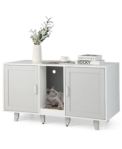 Gymax Cat Litter Box Enclosure Hidden Cat Washroom w/ 2 Doors