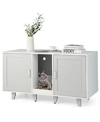 Gymax Cat Litter Box Enclosure Hidden Cat Washroom w/ 2 Doors