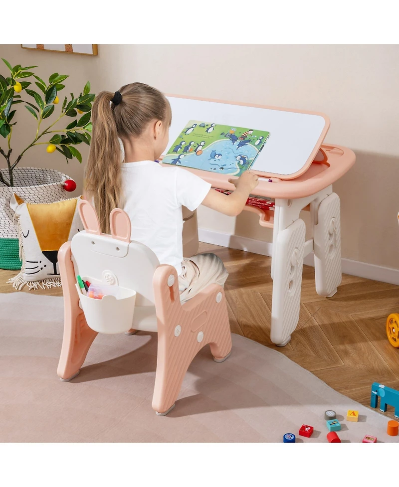 Slickblue Table and Chair Set for Kids with Flip-Top Bookshelf Storage