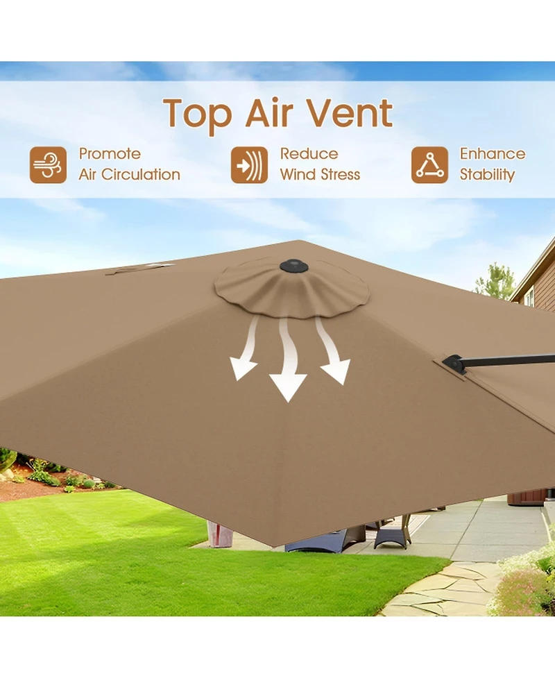 Gouun 9 ft Cantilever Patio Umbrella with Double-Tier Vented Top and Sun-Protective Canopy