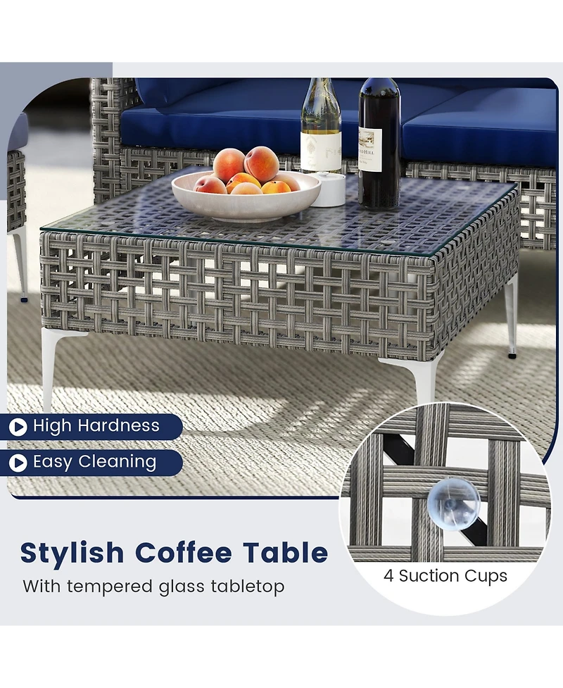 Gymax Set Of 5 Outdoor Furniture Set With Seat and Back Cushions Tempered Glass Coffee Table