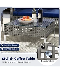 Gymax Set Of 5 Outdoor Furniture Set With Seat and Back Cushions Tempered Glass Coffee Table