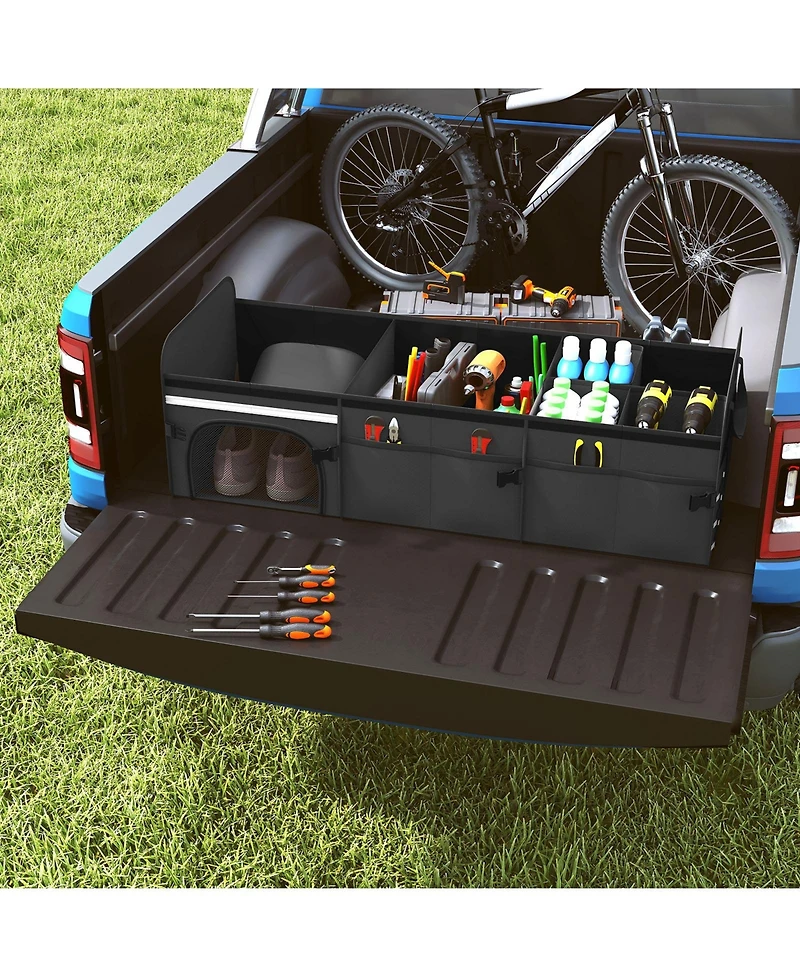 Sugift 18 Gallon Car Trunk Organizer with Lid and Three Compartments