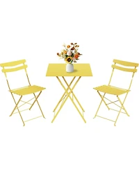 gaomon 3-Piece Foldable Metal Bistro Set with Square Table, Compact for Small Spaces