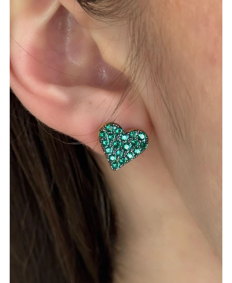 Suzy Levian New York Sterling Silver Cubic Zirconia Pave Heart Stud Earrings