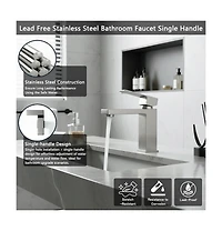 Busdays Single Handle Bathroom Faucet Lavatory Faucet Stainless Steel Single Hole-T20, Brushed Nickel