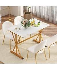 Sugift 44 Inches Sintered Stone Dining Table with Metal Frame and Faux Marble Tabletop