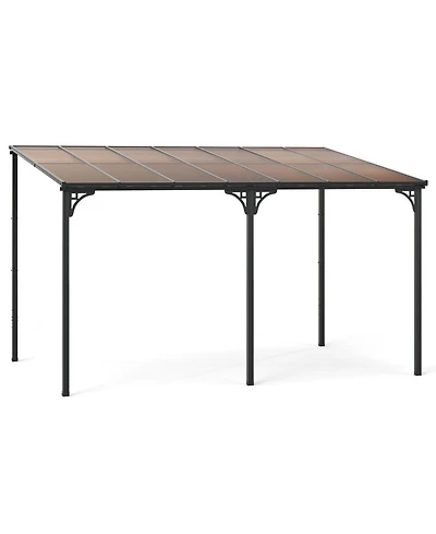 Gouun 10 x 13 ft Wall-Mounted Hardtop Patio Pergola with Polycarbonate Roof and Metal Frame