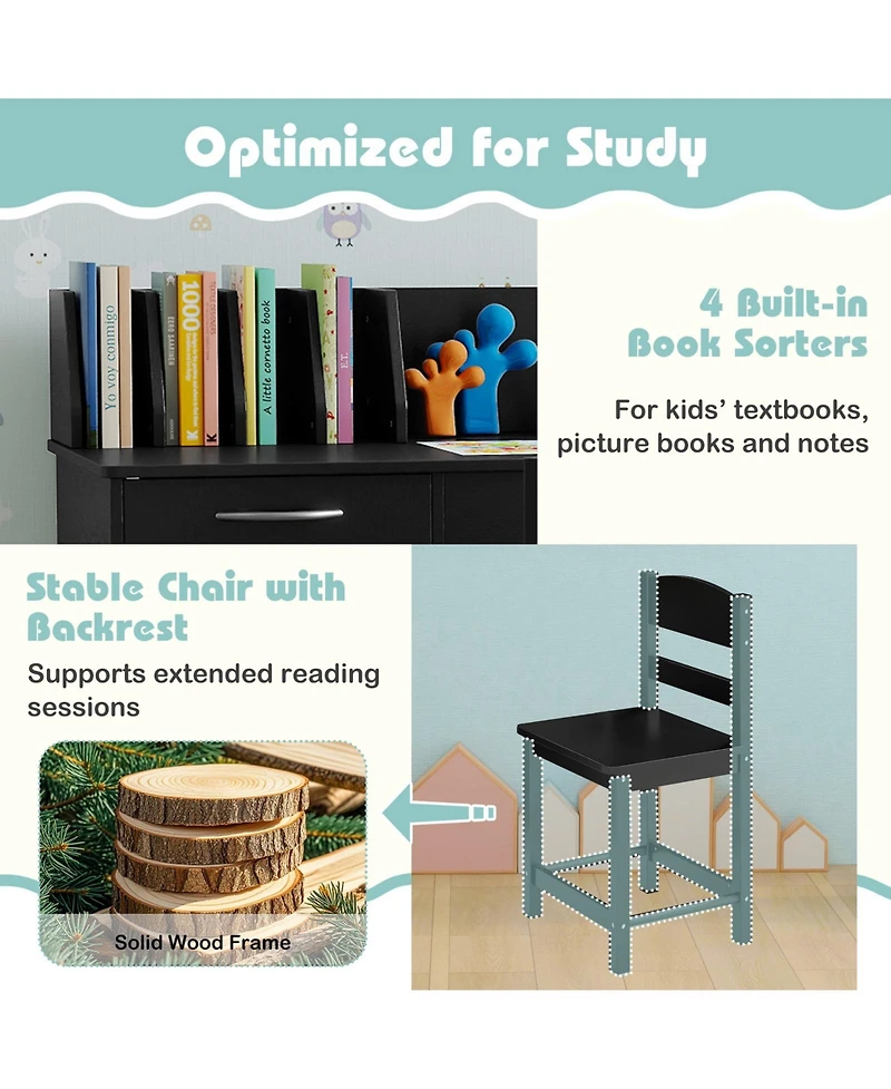 Sugift Wooden Kids Study Desk and Chair Student Workstation Set