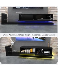 Rainsken Led Tv Stand, High Gloss Wood Entertainment Center, Media Console Table with Power Outlet and 2 Storage Cabinets for Living Room