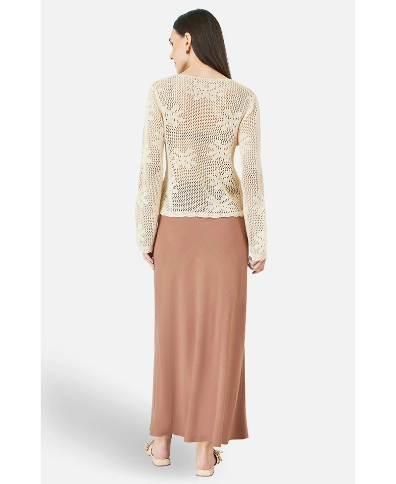 Yumi Women's Flower Crochet Button Up Cardigan