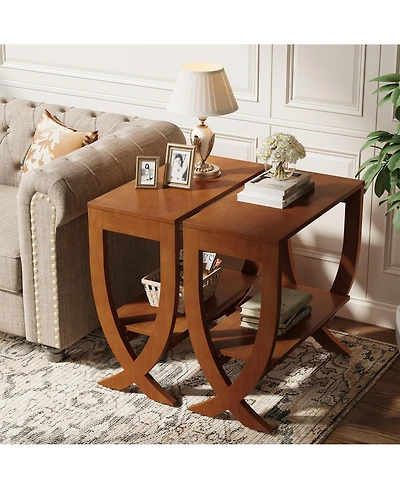 Tribesigns Solid End Table Set of 2, 2-Tier Couch Side Table with Arched Legs