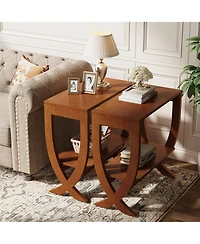 Tribesigns Solid End Table Set of 2, 2-Tier Couch Side Table with Arched Legs
