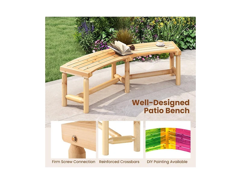 Slickblue Outdoor Curved Wood Bench Backless Fire Pit Seating