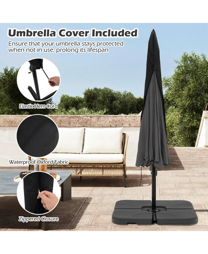 Gouun 10 ft Cantilever Patio Umbrella with Protective Cover Infinite Tilt and Ruffled Edge