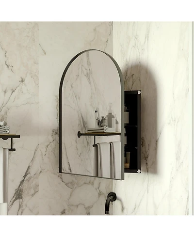 Busdays 18x24 Inch Metal Corner Medicine Cabinet with Arched Mirror, Adjustable Glass Shelves, Space-Saving Bathroom Storage Organizer for Small Space