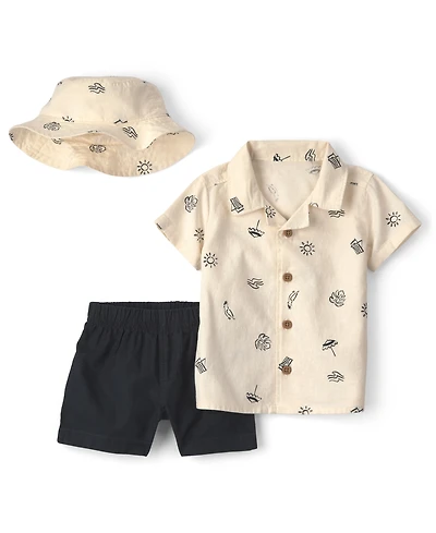 Carter's Baby Boys' Linen-Blend Top, Shorts and Hat, 3-Piece Set