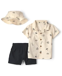 Carter's Baby Boys' Linen-Blend Top, Shorts and Hat, 3-Piece Set