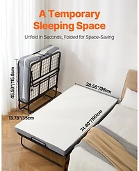 Sugift Rollaway Bed, 38" x 75", with 4" Memory Foam Mattress, Portable Folding Bed