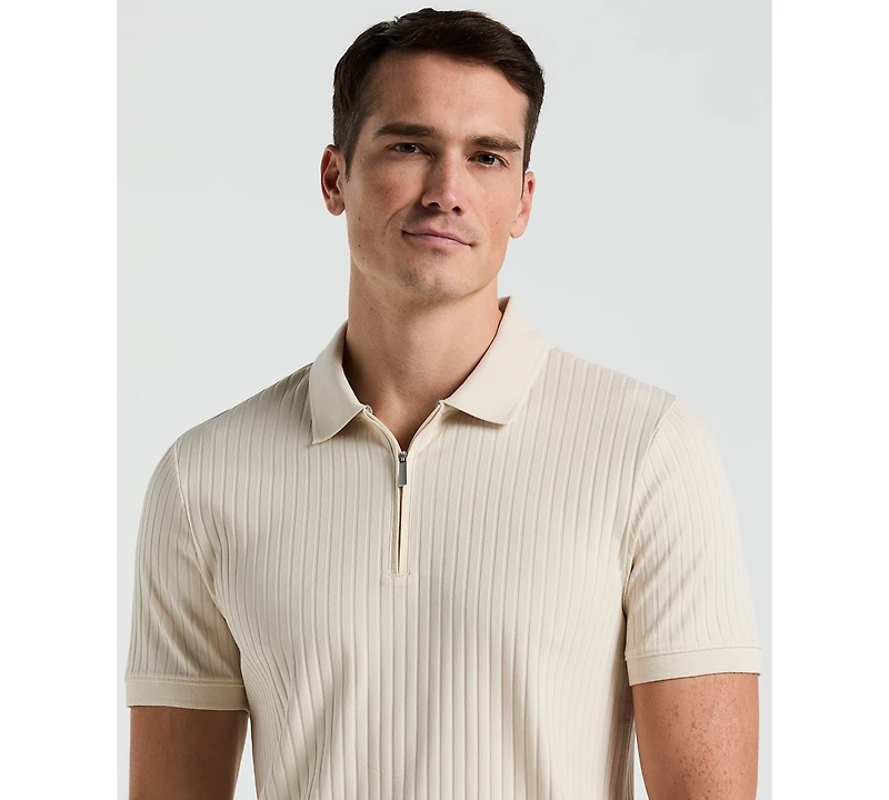 Perry Ellis Men's Slim-Fit Ribbed-Knit 1/4-Zip Polo Shirt