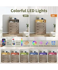 gaomon Tall Dresser for Bedroom with Led Lights and Charging Station, 4 Drawers Wood Chest of Drawers for Closet, Living Room