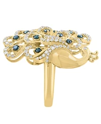 Effy Collection White Diamond (1/2 ct. t.w.) & Blue Diamond (1/3 ct. t.w.) Ring in 14k Yellow Gold