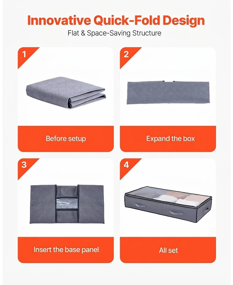 Sugift 4 Pack Under Bed Storage with Clear Lids 39.2in x 19.7in x 7.1in 90L