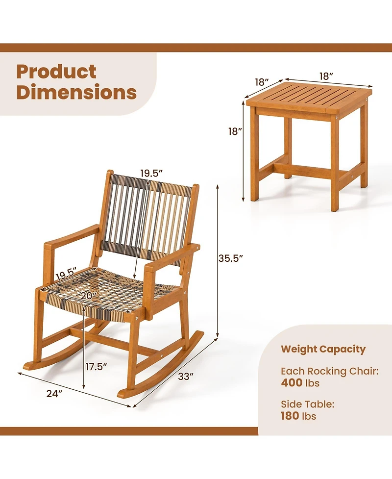Sugift 3 Piece Patio Rocking Bistro Set with Acacia Wood Frame