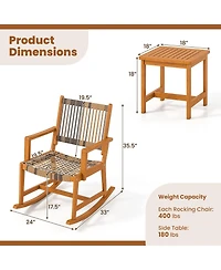 Sugift 3 Piece Patio Rocking Bistro Set with Acacia Wood Frame