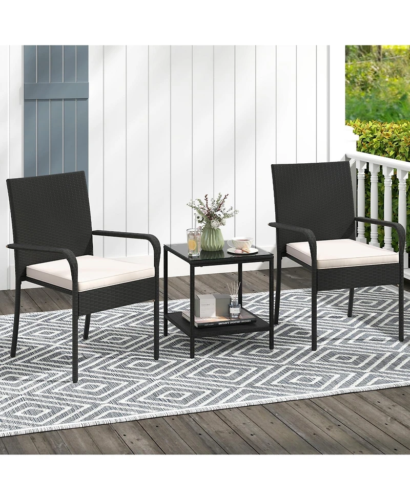 Sugift 3 Piece Patio Furniture Set with Cushions and Glass Table