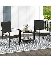 Sugift 3 Piece Patio Furniture Set with Cushions and Glass Table