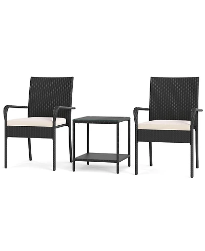 Sugift 3 Piece Patio Furniture Set with Cushions and Glass Table