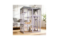 Zeus & Ruta Outdoor Wooden Cat Enclosure 4 Tier Platforms 2 Napping Houses 2 Locks Rounded Corners Play Rest Area