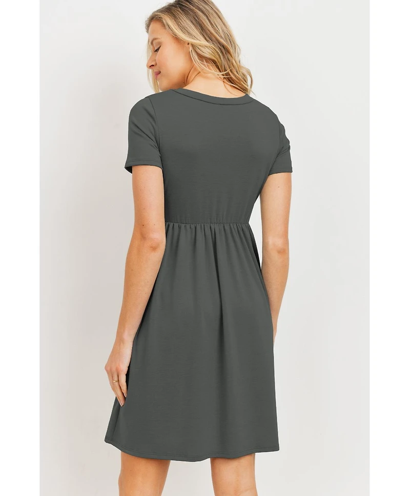 Hello Miz Maternity Crew Neck Empire Waist Mini T-Shirt Dress with Pockets