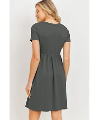 Hello Miz Maternity Crew Neck Empire Waist Mini T-Shirt Dress with Pockets