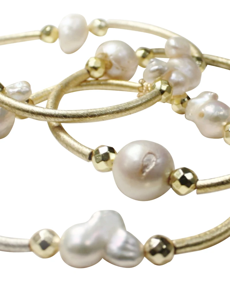 Michael Gabriel Designs Genuine Imitation Pearl Barre's 3-Stack Bangle Bracelet