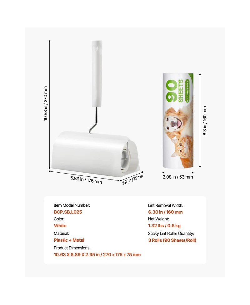 Zeus & Ruta Sticky Lint Roller 3 Pack Extra Large Pet Hair Remover 270 Sheets Strong Sticky Cat Dog Hair Roller