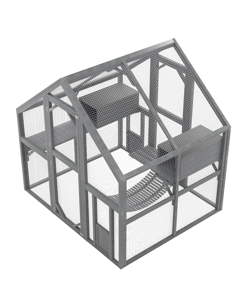 Zeus & Ruta Large Outdoor Cat Enclosure Wooden Shelter with Platforms Resting Box Bridge Waterproof Uv Proof Canopy