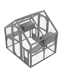 Zeus & Ruta Large Outdoor Cat Enclosure Wooden Shelter with Platforms Resting Box Bridge Waterproof Uv Proof Canopy