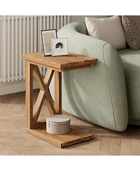 Tribesigns Solid Wood End Table Set of 2, 2-Tier C Shaped Side Table, Solid Wood Sofa Side Table, Simple Nightstand