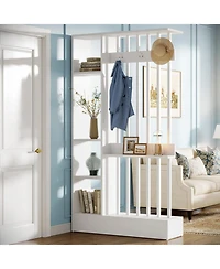 Tribesigns 71" Wall Room Divider with Shelves and Coat Hooks, Wood Freestanding Room Divider Bookcase for Home and Office Decorative