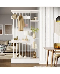 Tribesigns 71" Wall Room Divider with Shelves and Coat Hooks, Wood Freestanding Room Divider Bookcase for Home and Office Decorative