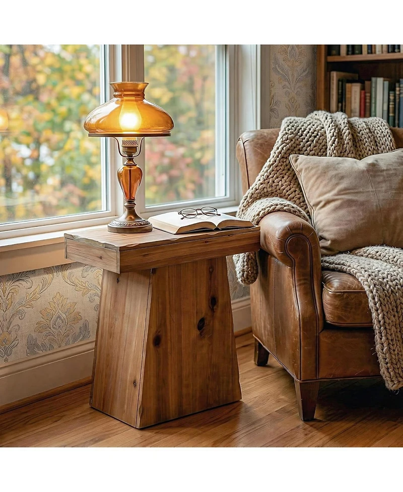 Tribesigns Solid End Table, 23.6" Wood Side Table with Trapezoid Base, Wooden Nightstand