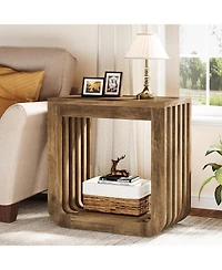 Tribesigns Side Table, Farmhouse Narrow End Table with Slatted Open Frame, Wooden Rustic Accent Sofa Side Table