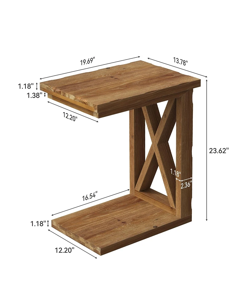 Tribesigns Solid Wood End Table, 2-Tier C Shaped Side Table, Solid Wood Sofa Side Table, Simple Nightstand